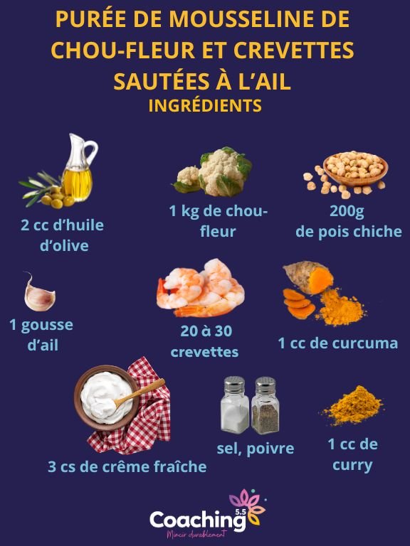 Purée chou-fleur crevettes à l'ail 2