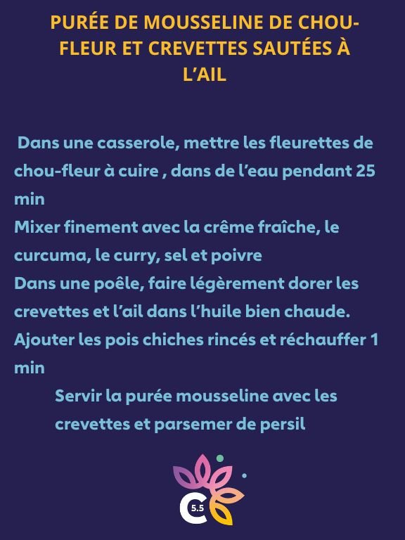 Purée chou-fleur crevettes à l'ail 3